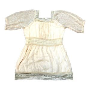 Vintage Style Lace & Mesh Cream Shirt By The Hanger Womens L Balloon Sleeves